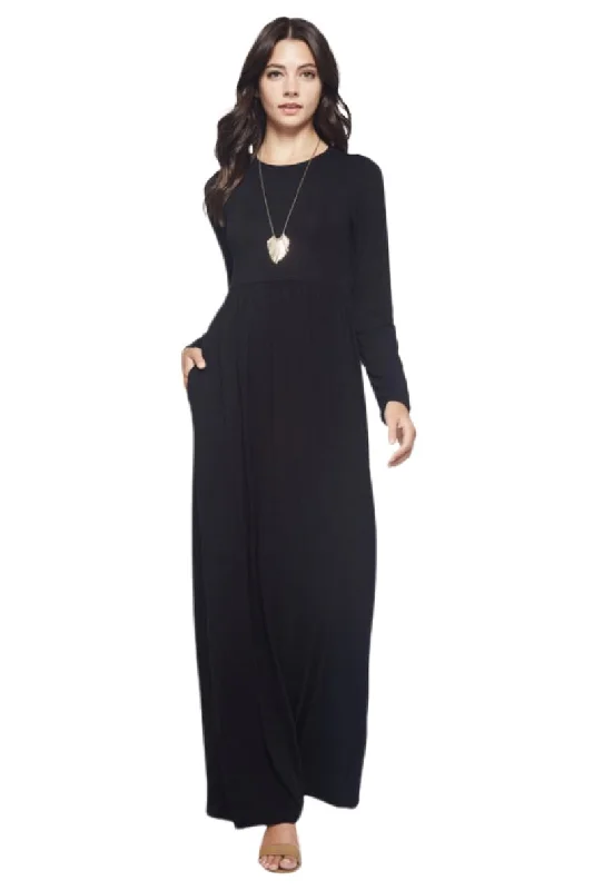 Solid Maxi Dress with Pockets Style 3374 in Black, Burgundy or Heather Grey