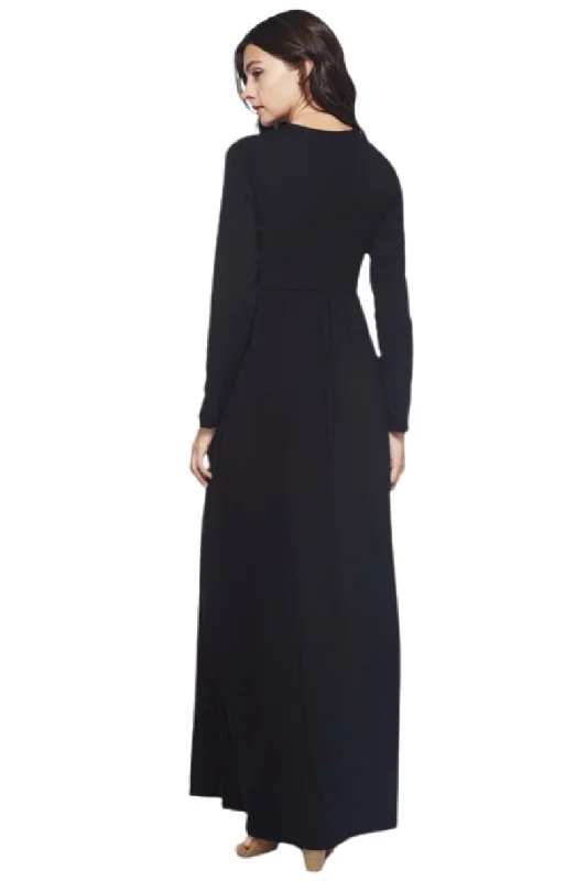 Solid Maxi Dress with Pockets Style 3374 in Black, Burgundy or Heather Grey