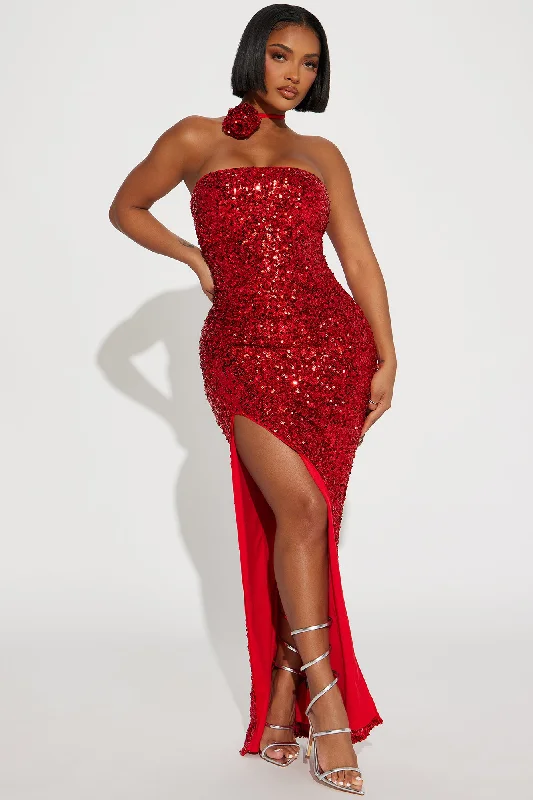 Valentina Sequin Maxi Dress - Red