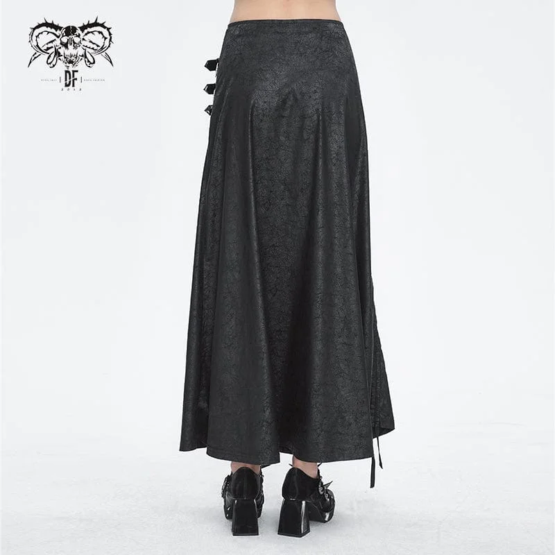 Women's Gothic Buckle Stud Side Slit Long Skirt