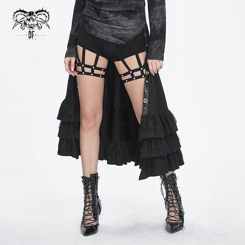 Women's Gothic Ruffled Buckle Long Overskirts