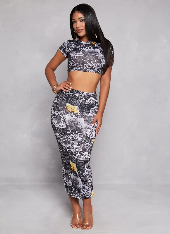 Love Newspaper Print Maxi Skirt