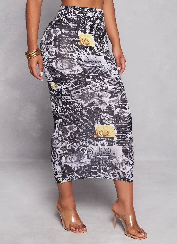 Love Newspaper Print Maxi Skirt