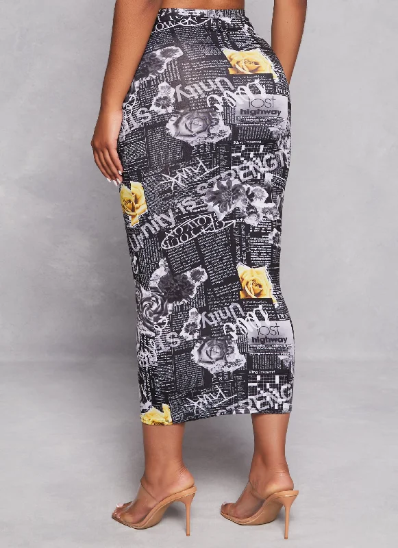 Love Newspaper Print Maxi Skirt